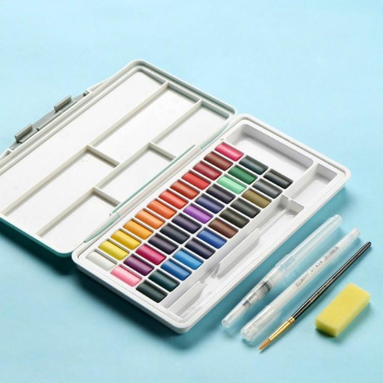 Macaron Watercolor Paint Solid Set Boxed Portable Art Supplies (Blue)