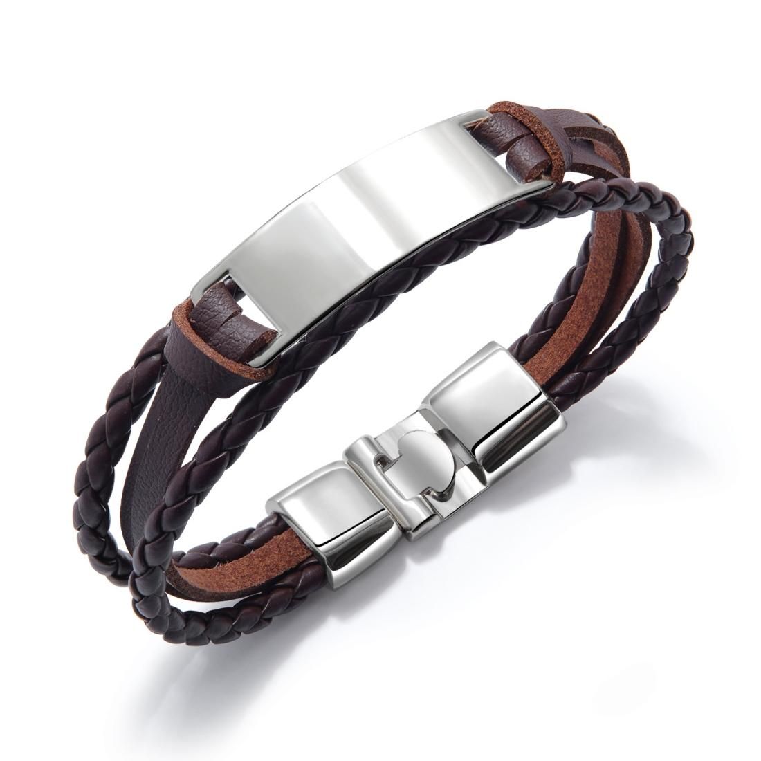 OPK Simple and Wild Fashion Bracelet Multilayer Woven Leather Bracelet for Men (Brown Steel)