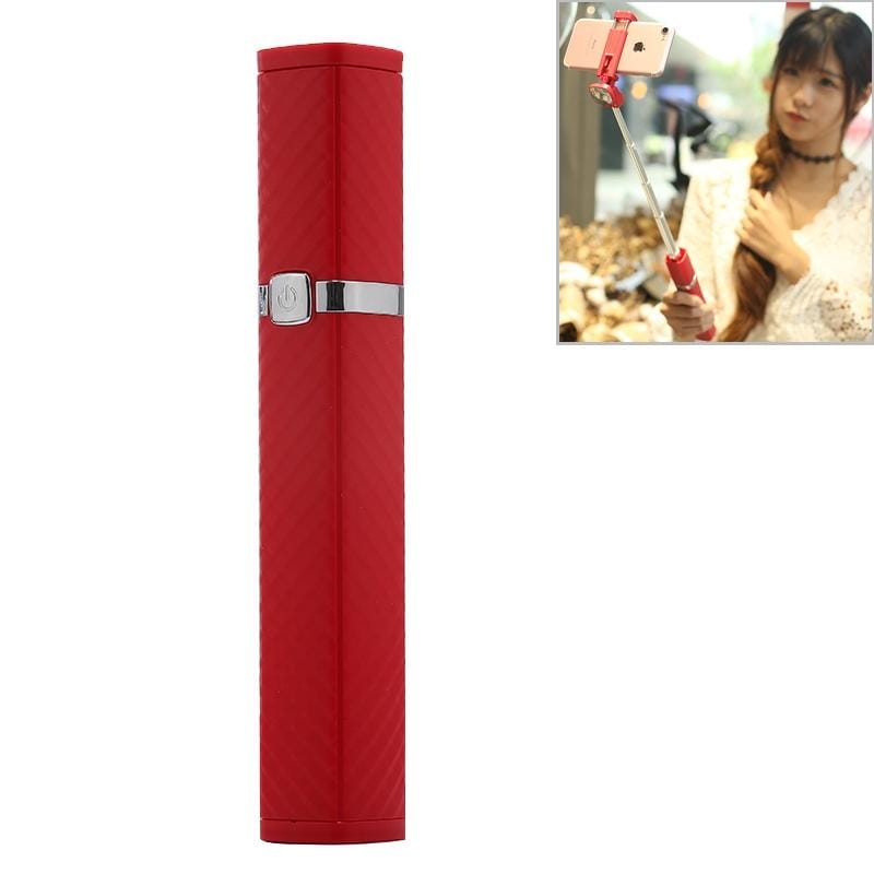 CYKE S3 Hidden One-piece Lipstick Shape Wired Control Selfie Stick with Rear Mirror (Red)