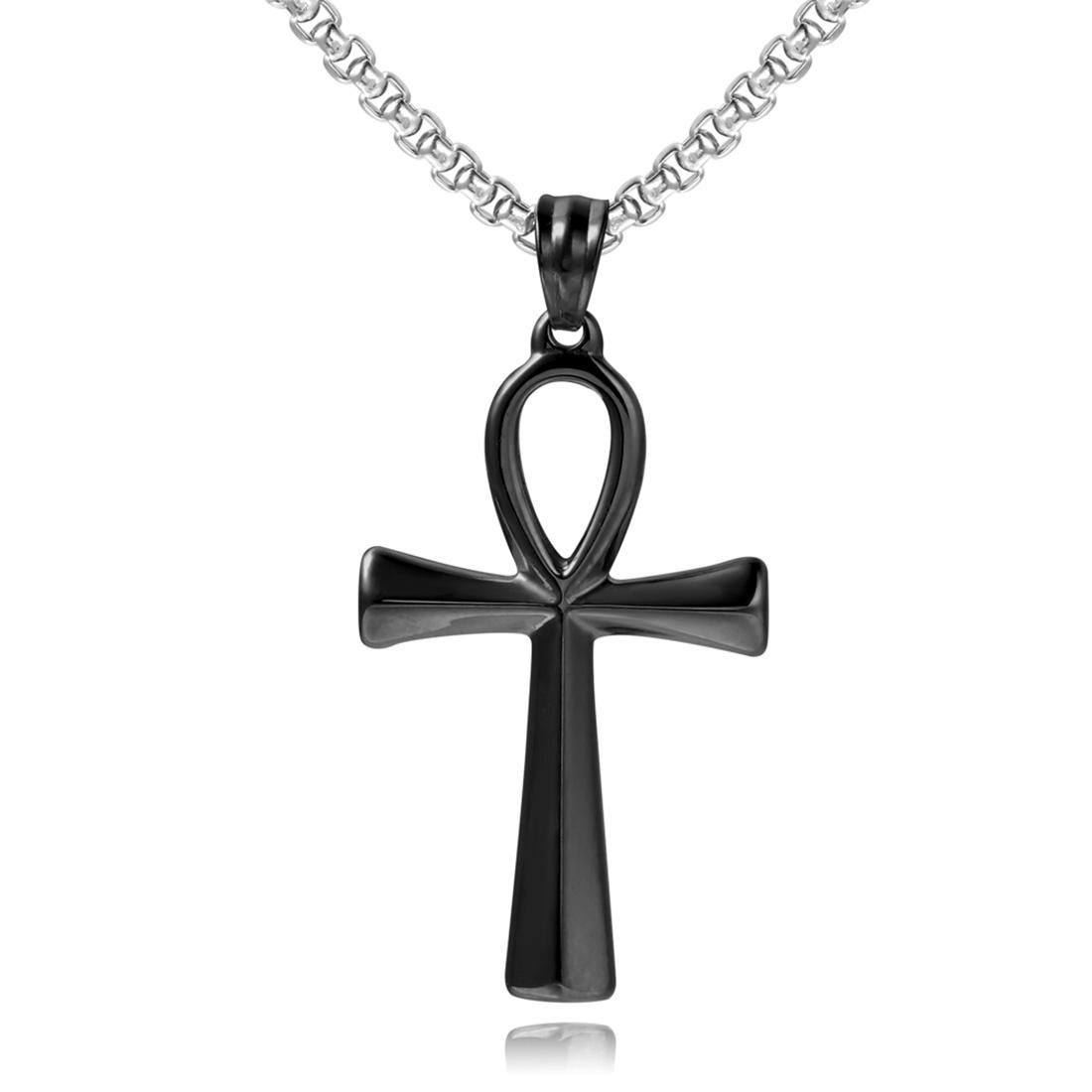 Personality Tie Style Cross Necklace Stainless Steel Pendants Necklaces For Men Fashion Jewelry, (Black)