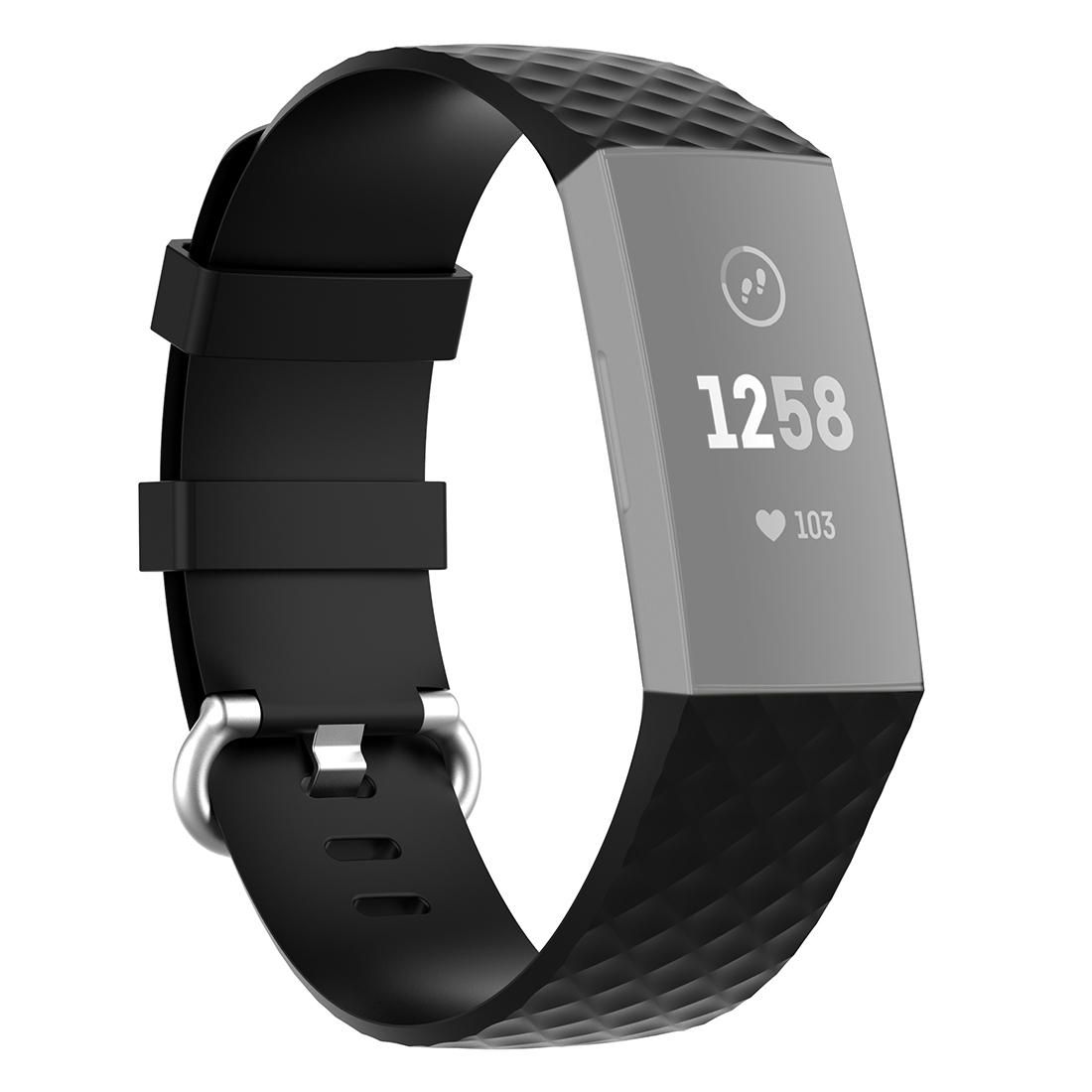 18mm Silver Color Buckle TPU Wrist Strap Watch Band for Fitbit Charge 4 / Charge 3 / Charge 3 SE, Size: S (Black)