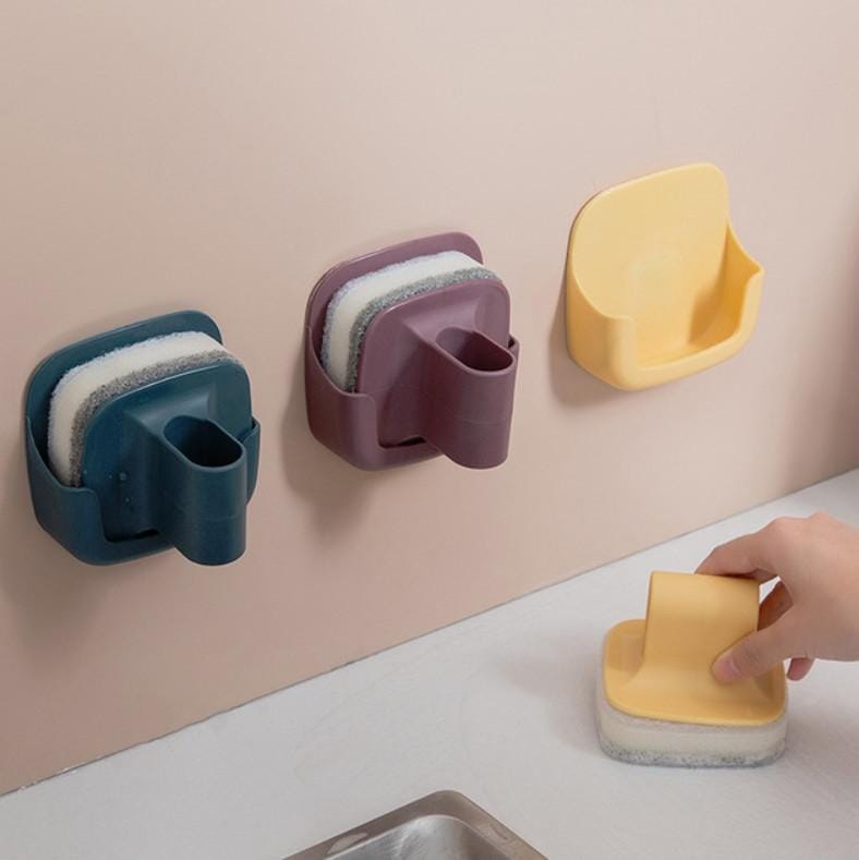 4 PCS Kitchen Wall-mounted Sponge Brush With Handle For Cleaning Grease And Cleaning Brush Random Color Delivery