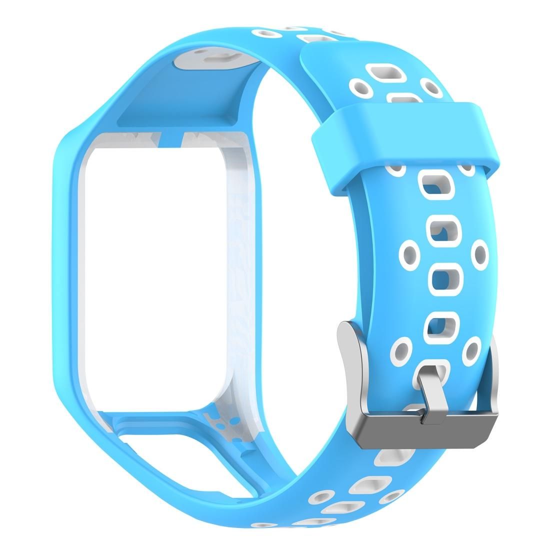 For Tomtom 2 Two-color Square Hole Silicone Replacement Strap Watchband (Sky Blue White)