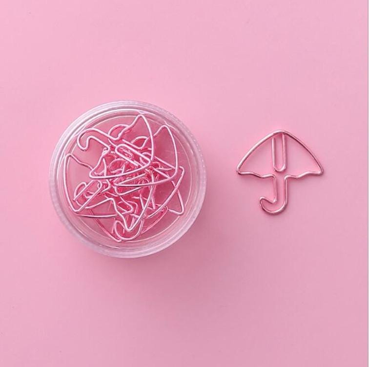 Creative Cartoon Hollow Paper Clip Set Pink Cute Bookmark Pin Clip Stationery Office Supplies (Umbrella)