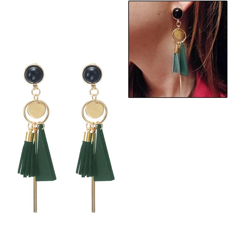 Fashion triangle geometric wood earrings Retro female tassel long women earrings Jewelry (Green)