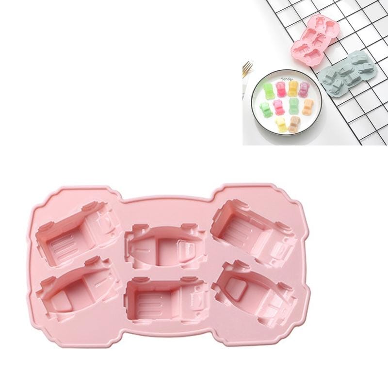 6 PCS Creative Cake Chocolate Mold 3D Car Cartoon Household Silicone Baking Ice Tray Mold (Pink)