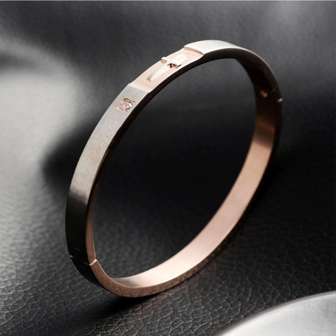 Fashion Women Jewelry the Cross Style Couple Bracelet High-end Titanium Steel Bracelet, Size: 52*55mm (Rose Gold)