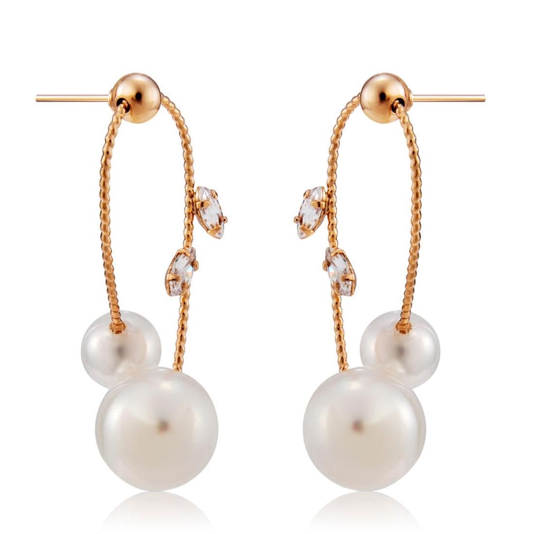 2 PCS Gold-Plated Crystal Pearl Earrings for Female