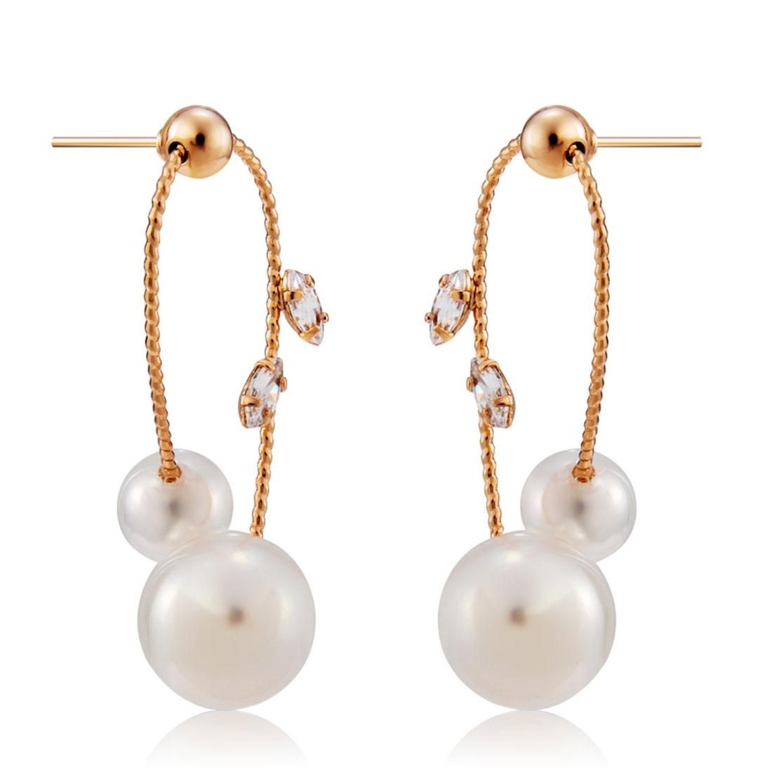 2 PCS Gold-Plated Crystal Pearl Earrings for Female