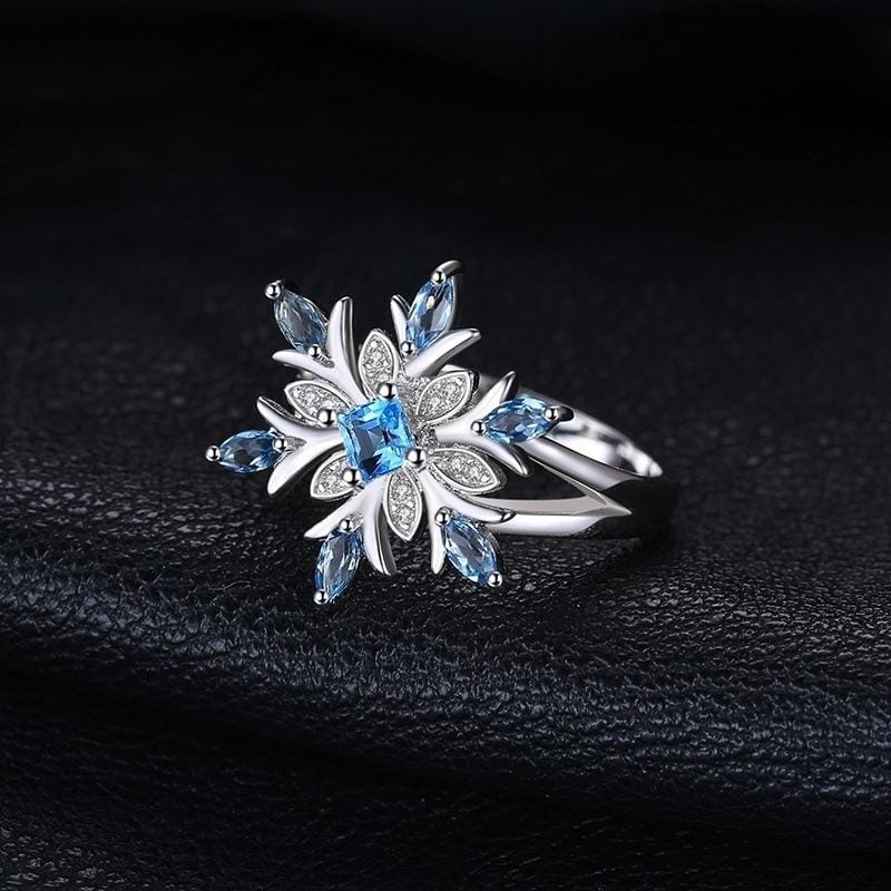 Fashion 925 Sterling Silver Snowflake Flower Blue Topaz Ring Jewelry Women, Ring Size:7