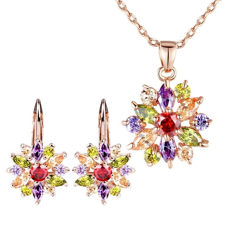 Fashion Flower Cubic Zircon Jewelry Sets For Women (Colorful Diamond)