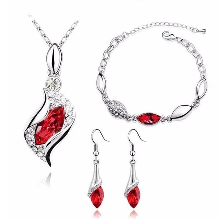 3 PCS / Set Fashion Crystal Necklace Earring Bracelet Set (Red)