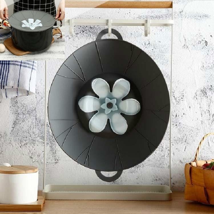 3 PCS Silicone Flower Shape Anti-overflow Pot Lid Fresh-keeping Lid Rotatable Lid (Gray)