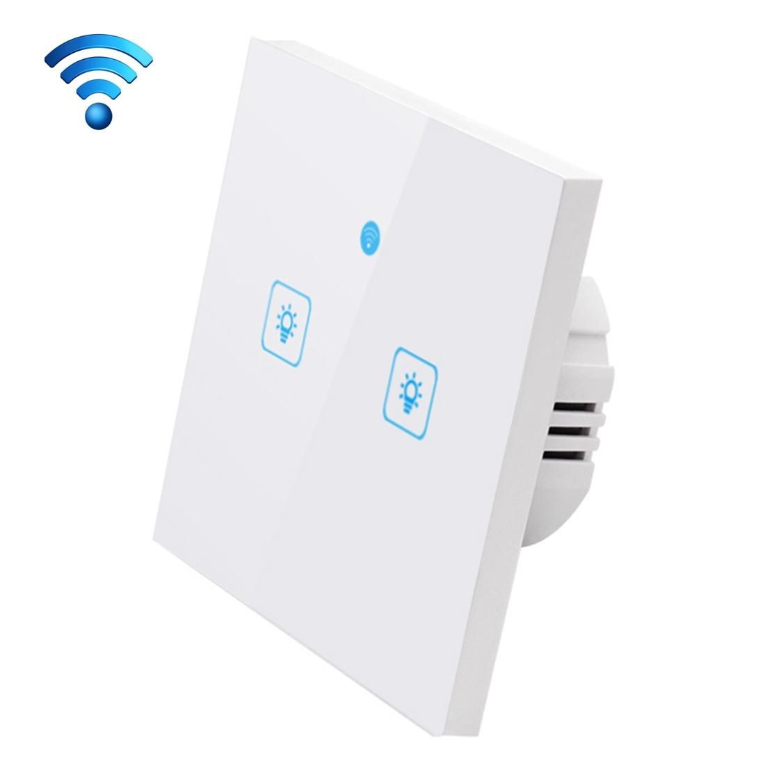 WS-EU-02 EWeLink APP & Touch Control 2A 2 Gangs Tempered Glass Panel Smart Wall Switch, AC 90V-250V, EU Plug