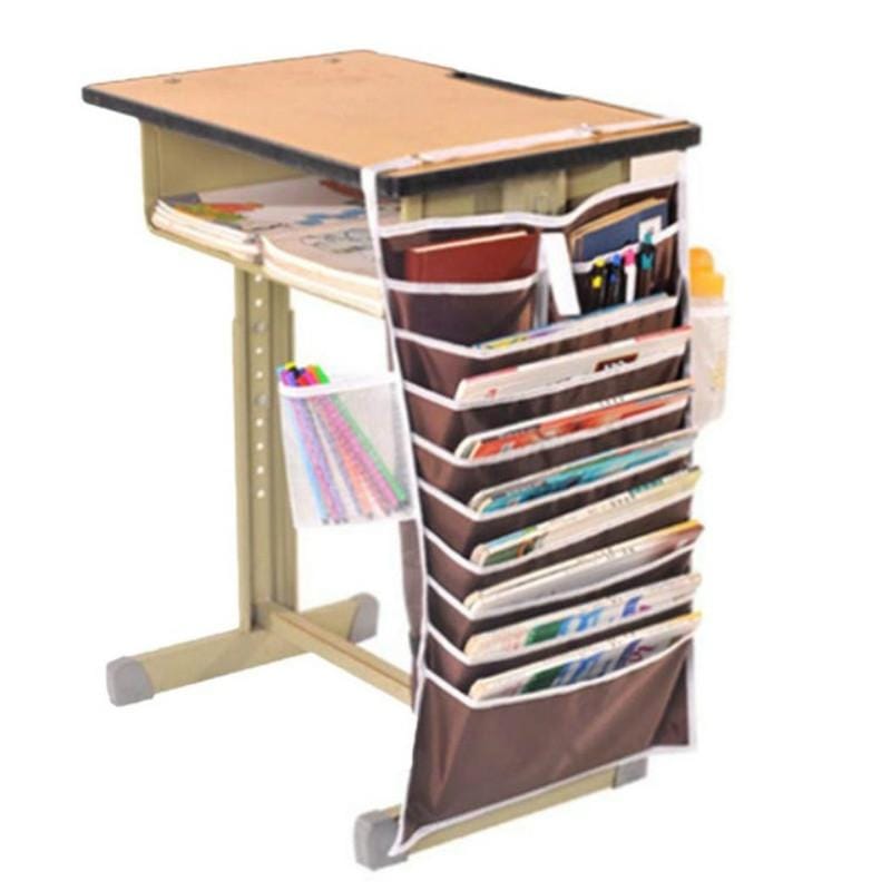 Multi-function Desk Large Capacity High School Student Book Storage Hanging Book Bag (Brown)