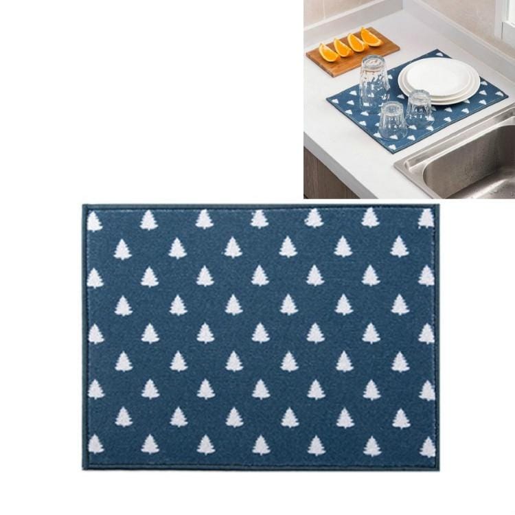 3 PCS Home Dining Mat Kitchen Countertop Tableware Draining Mat Drying Mat (Dark Blue Pine)