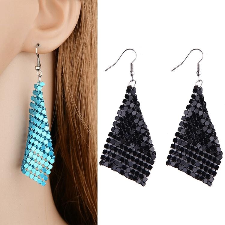 Personality Small Square Sequins Exaggerated Wild Metal Earrings For Women (Black)