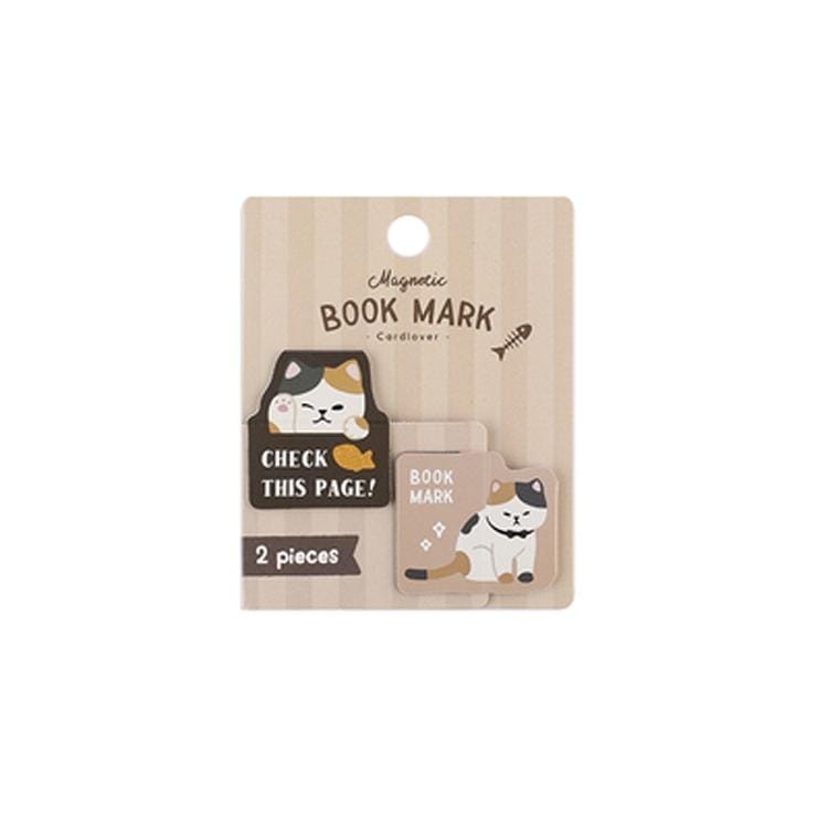 2 PCS Creative Cute Cartoon Magnet Bookmark Small Animal Book Page Folder (Motley Cat)