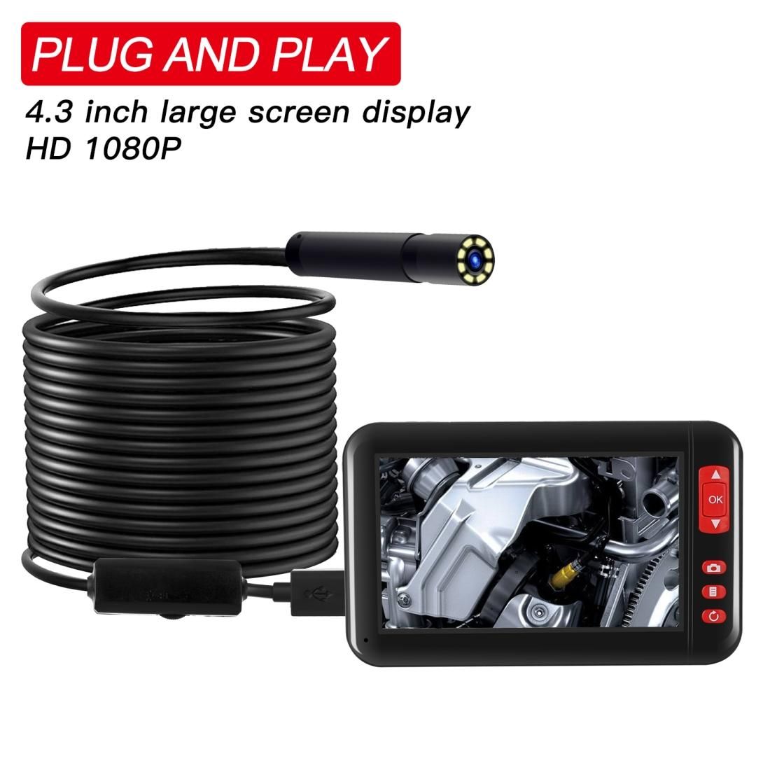 F200 4.3 Inch Screen Display HD1080P Snake Tube Inspection Endoscope with 8 LEDs, Length: 2m, Lens Diameter: 8mm, Mild Line