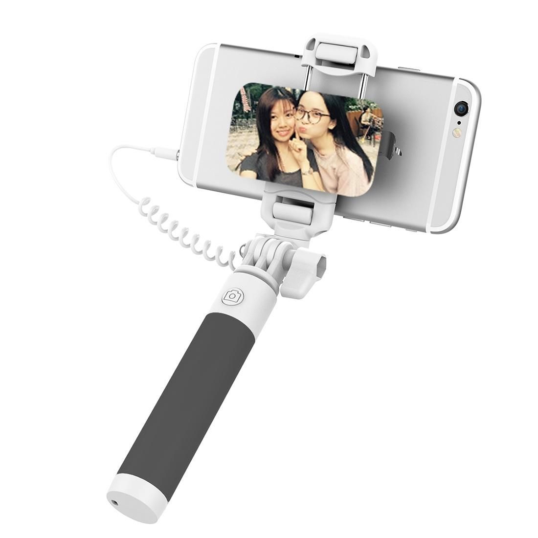 ROCK Mini Selfie Stick Monopod Extendable Handheld Holder with Wire Control & Mirror, For iPhone, Samsung, HTC, LG, Sony, Huawei, Lenovo, Xiaomi and other Smartphones (Black)