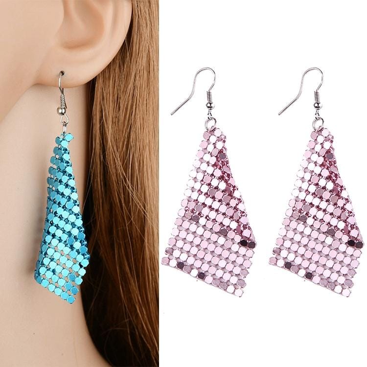 Personality Small Square Sequins Exaggerated Wild Metal Earrings For Women (Pink)