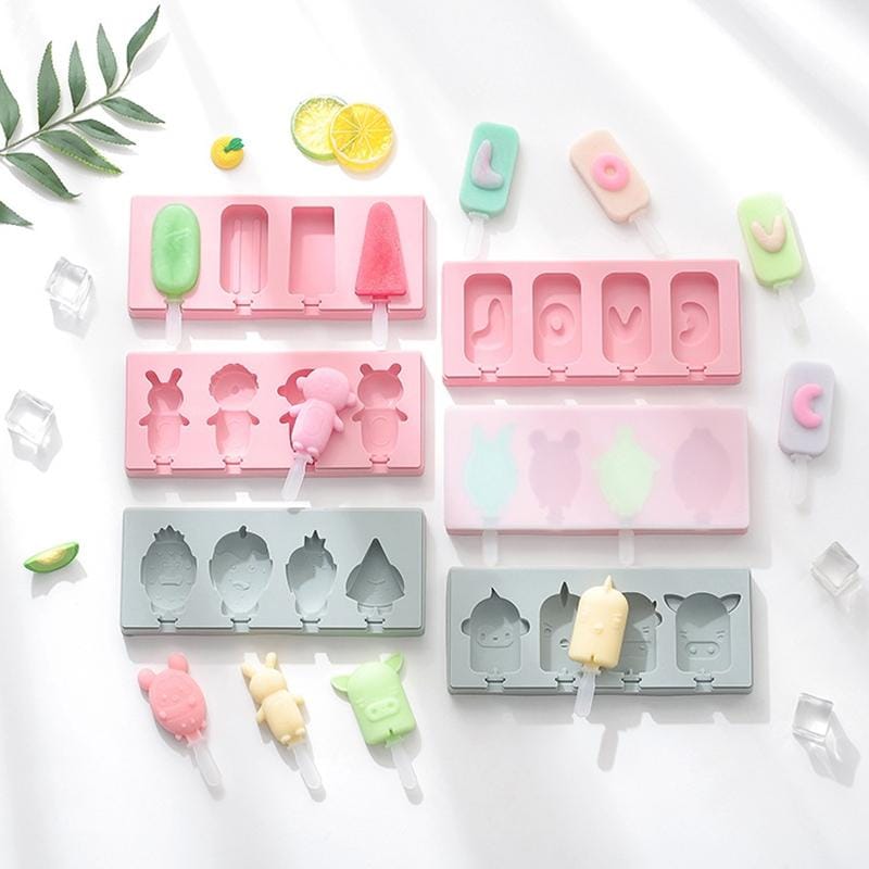 2 PCS Handmade Cartoon Homemade Ice Cream Silicone Stick Ice Mold with Lid DIY Ice Box, Style:Cute Fruit (Blue)