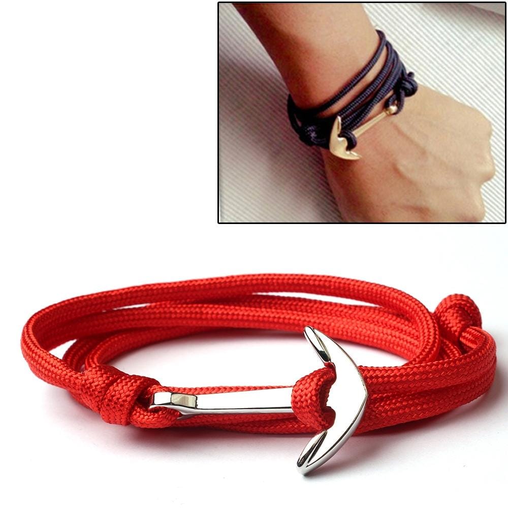 Alloy Anchor Charm Multilayer Leather Friendship Bracelets (Red)