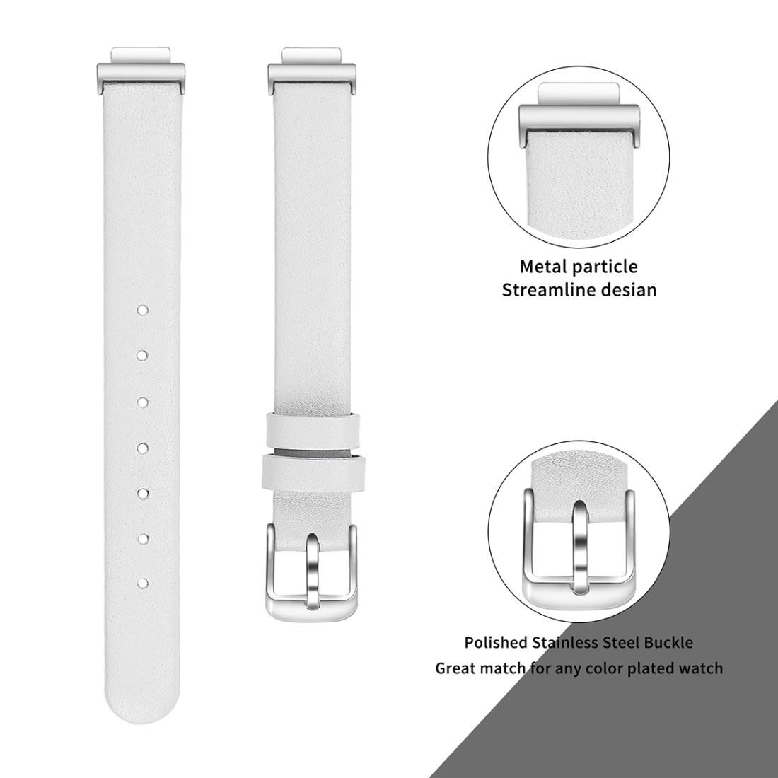 For Fitbit Inspire / Inspire HR Leather Replacement Wrist Strap Watchband with Metal Connector, Size:L (White)