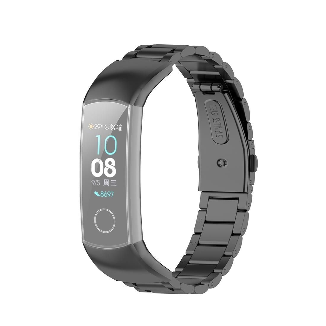 For Huawei Honor Band 4  / Honor Band 5  Three Beads Steel Wrist Strap Watchband (Rose Pink)