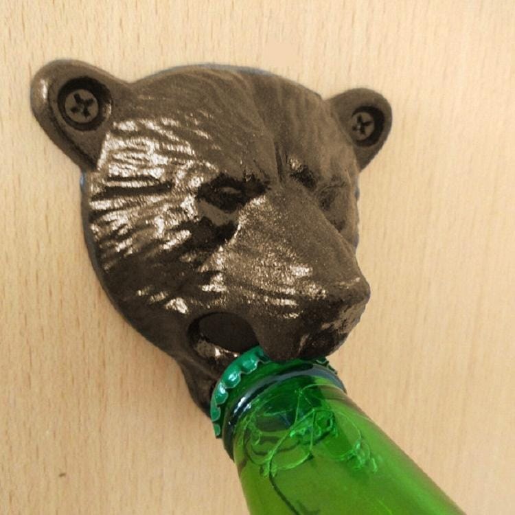 2 PCS Bear Head Cast Iron Wall Corkscrew Metal Antique Beer Corkscrew (Brown)