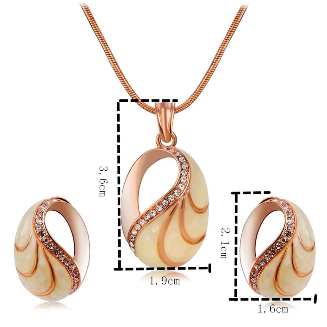 Snail Shell Style Crystal Necklace Earrings Set for Female, Chain Length: 50cm