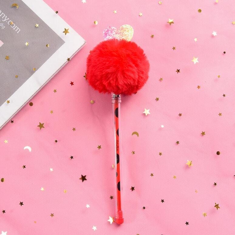 Creative Fur Ball Pendant Stationery Cute Plush Colored Pen Student Gel Pen (Love Red Fur Ball)