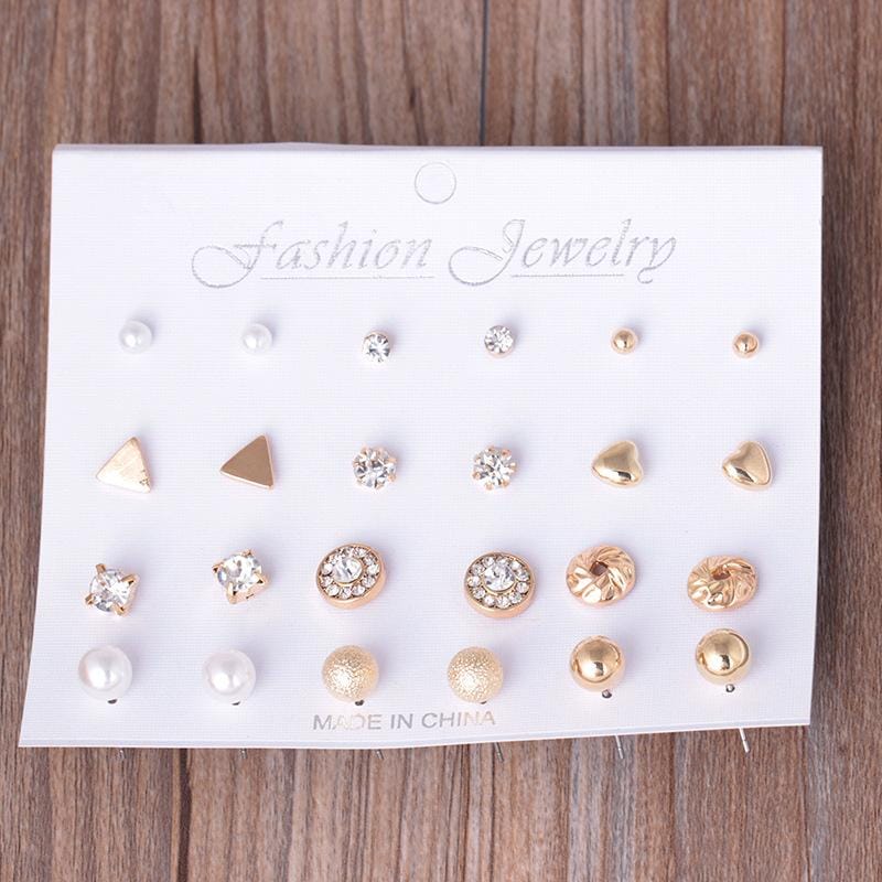 12 Pair Sets Assorted Multiple Stud Earrings Jewelry Set with Card for Women and Girls (Gold)