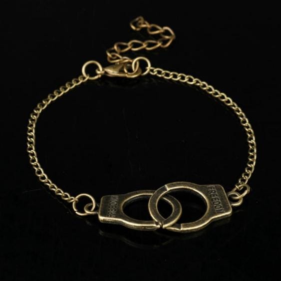 Women Creative Handcuffs Shape Clavicle Chain Necklace Bracelet (Bracelet-Bronze)