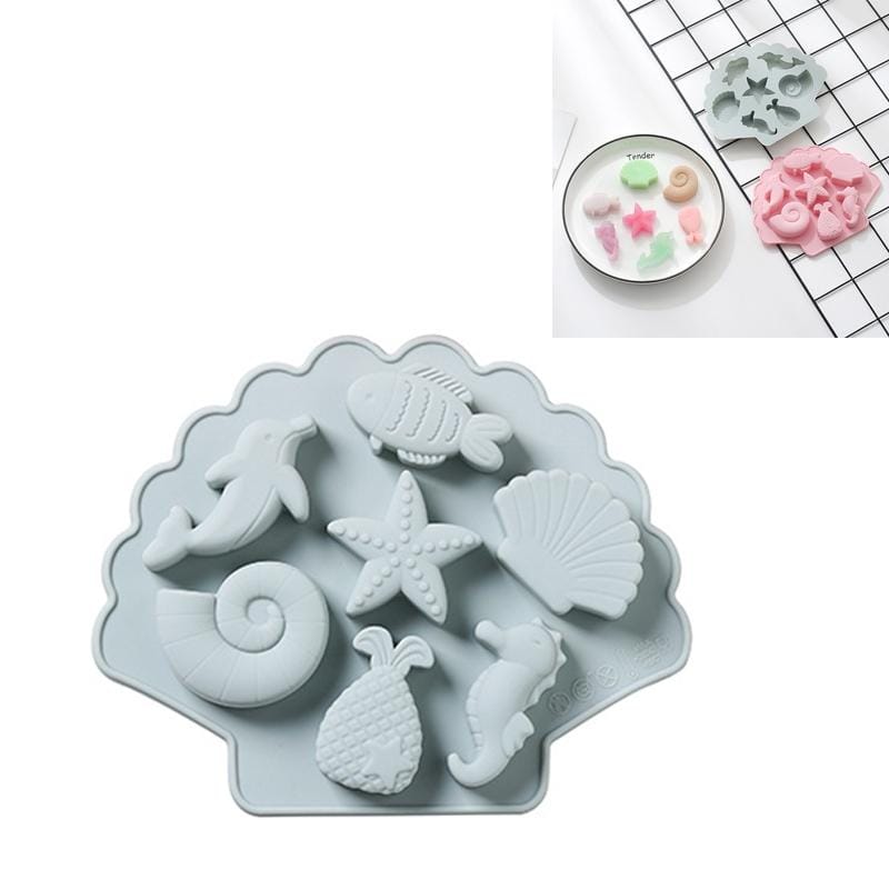 6 PCS 3D Creative Ocean Organism Shaped Silicone Cake Mold Baking Chocolate Ice Cube Mold (Blue)