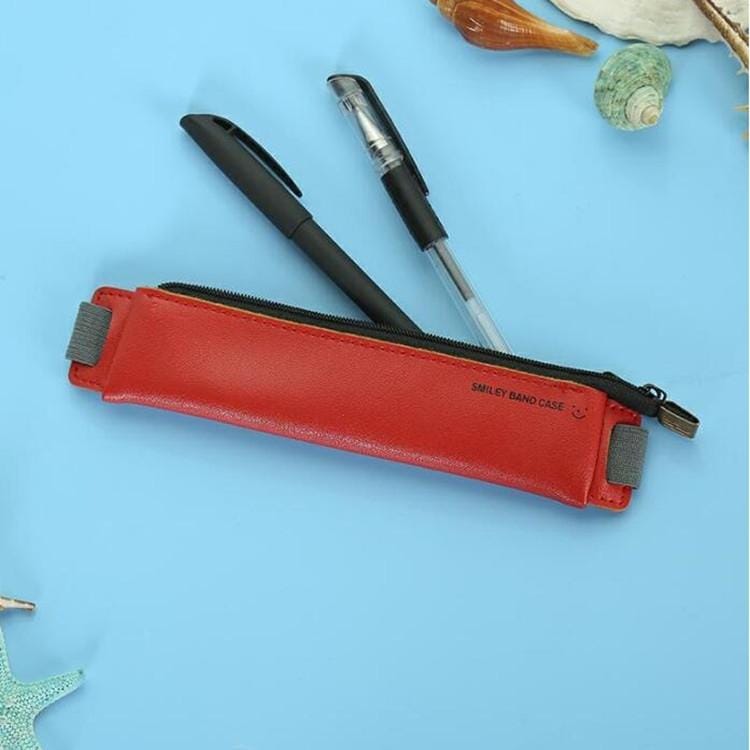 2 PCS Business PU Pencil Case Simple Office Elastic Buckle Student Book Mini Pencil Box (Red)