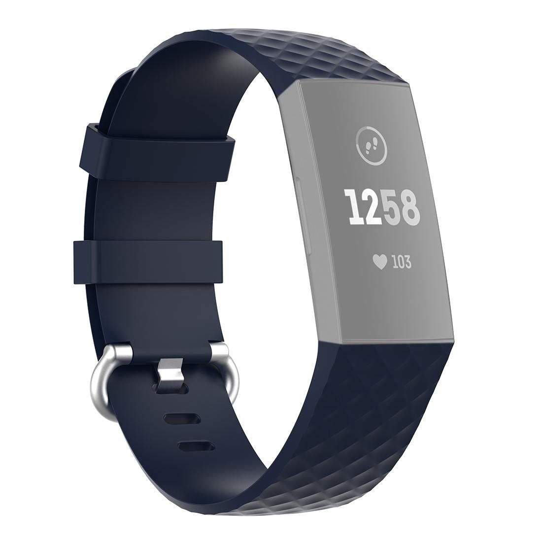 18mm Silver Color Buckle TPU Wrist Strap Watch Band for Fitbit Charge 4 / Charge 3 / Charge 3 SE, Size: S (Navy Blue)