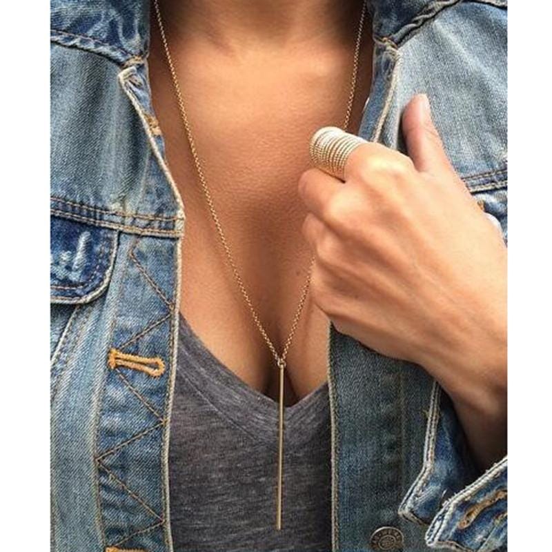 Simple Long Stick Pendant Necklaces Metal Long Chain Necklace (Gold)