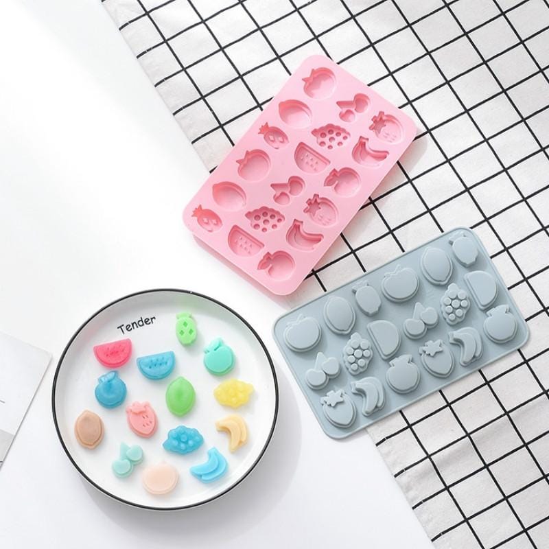 4 PCS Various Fruits Shape DIY Fondant Cake Baking Silicone Mold Handmade Soap Chocolate Candy Mold Ice Tray (Pink)