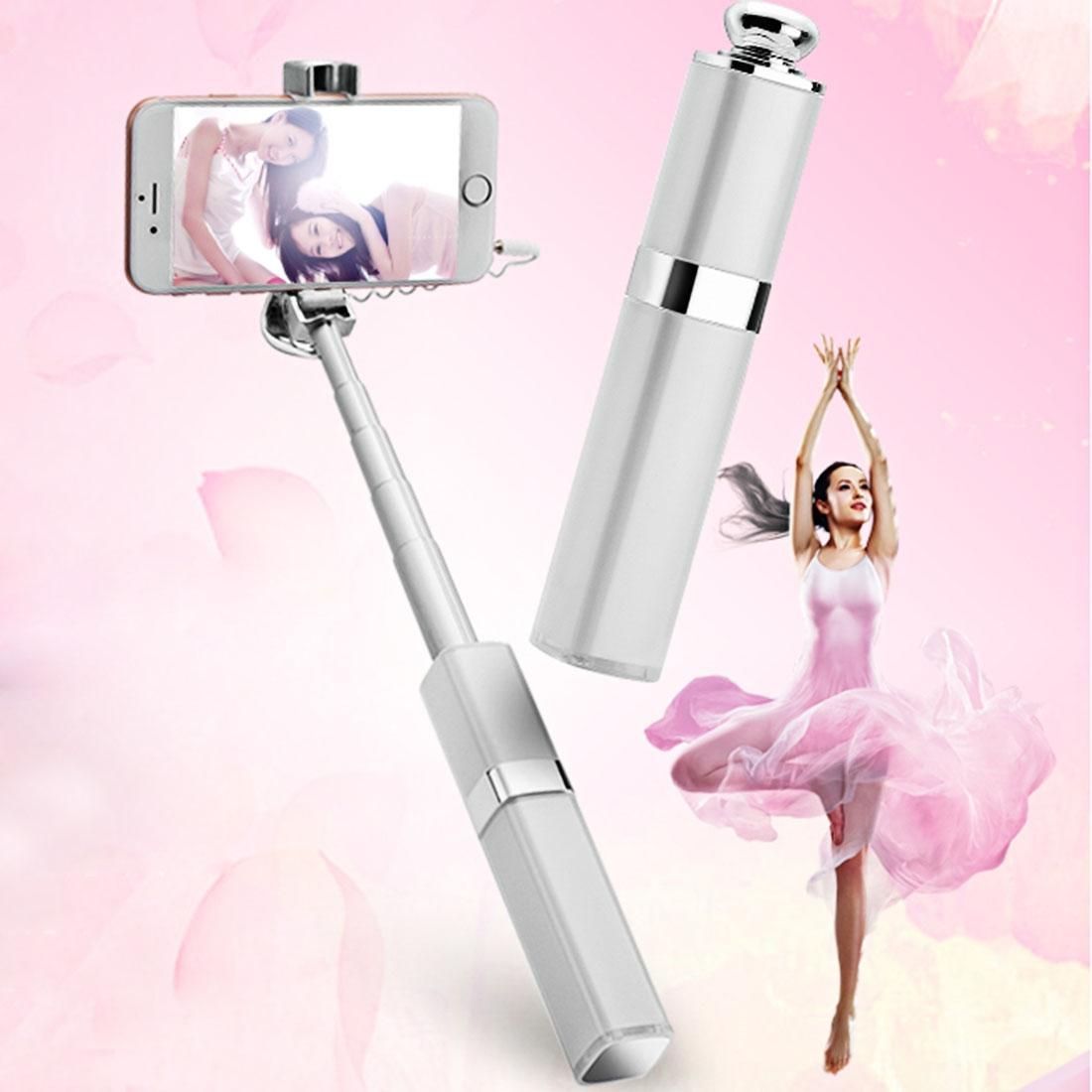 S1 Lipstick Style Wire Controlled Selfie Stick Monopod Extendable Handheld Holder, Max Length: 60cm, for iPhone, Samsung, HTC, LG, Sony, Huawei, Lenovo, Xiaomi and other Smartphones (Silver)