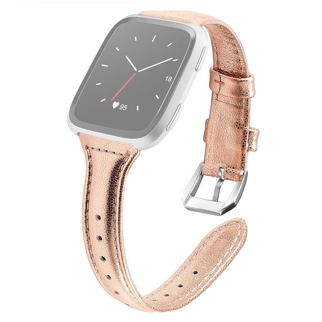 For Fitbit Versa 2 Smart Watch Genuine Leather Wrist Strap Watchband, Shrink Version (Rose Gold)