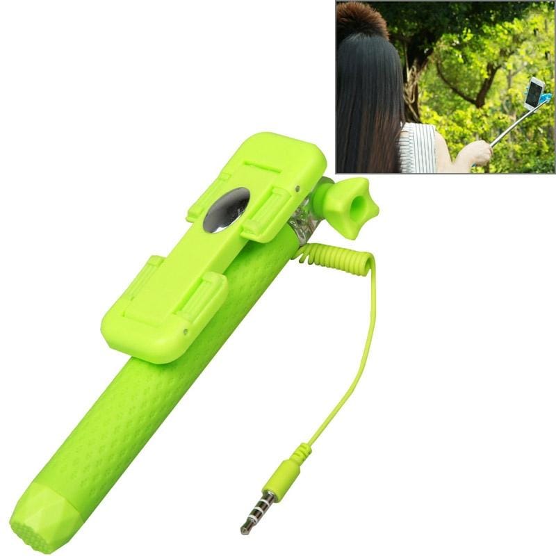 RK-Mini3 Multifunction Wire Controlled Selfie Stick Monopod Extendable Handheld Holder for IOS & Android Phone / GoPro Camera, Max Length: 70cm (Green)