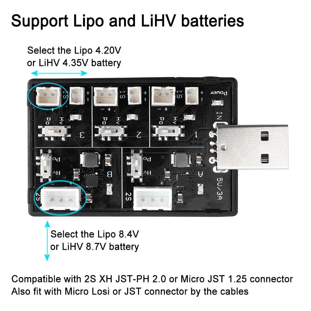 Rcharlance U5 1-2S LiPo LiHV Battery Charger with USB Port