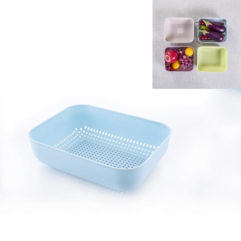 5 PCS Multifunctional Fruit and Vegetable Basket Plastic Square Hollow Drain Basket, Size:L (Blue)