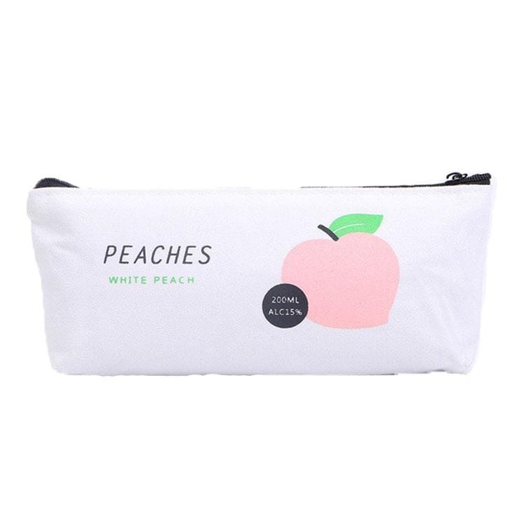 Canvas Fruit Peach Pencil Cases For Girl Stationery School Supplies Students Gifts (White)