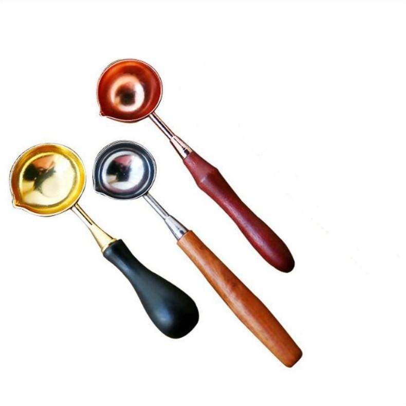 Wooden Handle Brass Seal Wax Spoon Tool Melting Sealing Wax Hand Account Stainless Steel Fire Paint Spoon, Color:Rose Gold Spoon