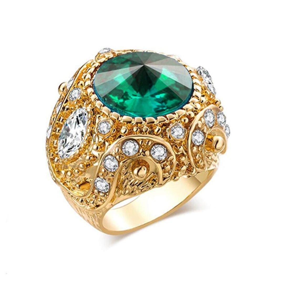 Satellite Stone Inlaid Rings 18k Gold Jewelry Crystal Ring For Men (Green)