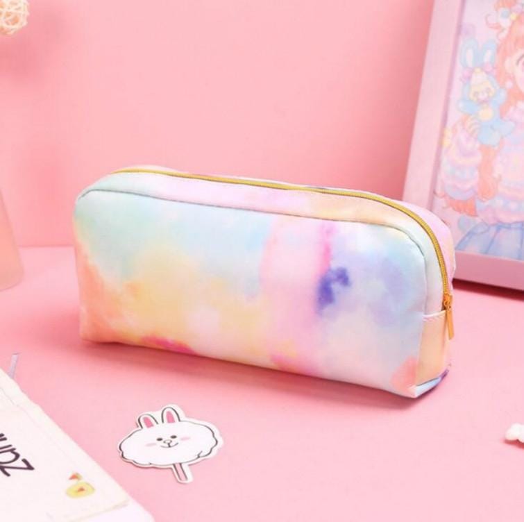 2 PCS Colorful Rainbow PU Pencil Case Stationery Storage Bag School Supplies 19.5x9cm