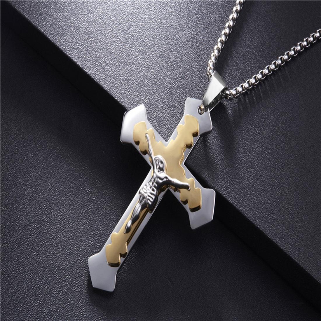 Men Fashion Jewelry Jesus Cross Style Necklace Stainless Steel Pendant, Size: 7.5*4.6cm (Gold)