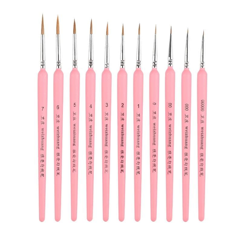 11 PCS Full Sets WeiZhuang Hook Line Pen Painting Hand-painted Watercolor Wolf Mint Hook Line Pen Painting Stroke Thin Line Brush, Color:Pink